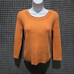 Tangerine Ribbed Stretch Sweater Top SzM Y2K Boho Chic Preppy 3/4Sleeve Twee Mod